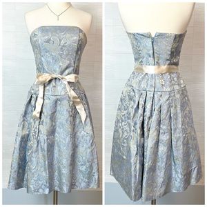 Vintage 90's Jessica McClintock Blue Brocade Jacquard Strapless Dress Size 6